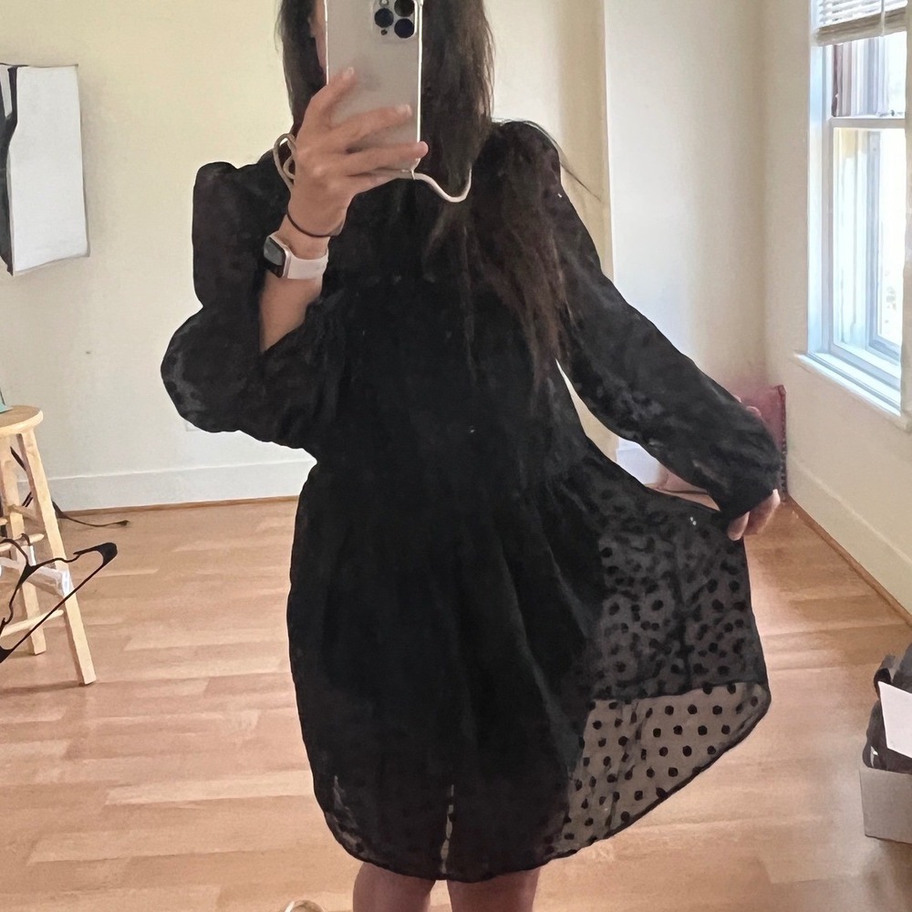 Sheer Black Polka Dot Mini Dress Size Large Dark Romantic Whimsy Steampunk Indie